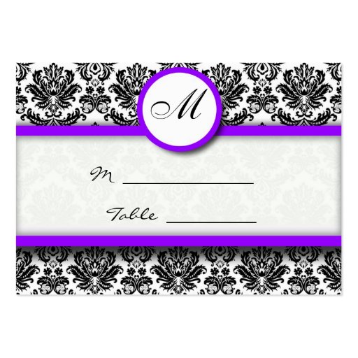 Purple and Black Damask Place Card Holder Business Card Template (front side)