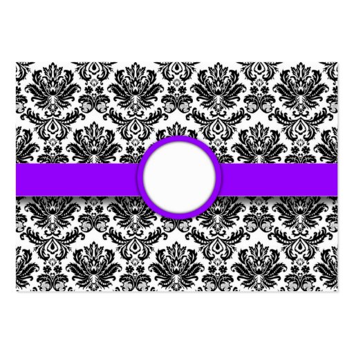 Purple and Black Damask Place Card Holder Business Card Template (back side)