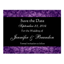Purple and Black Damask Save The Date Postcard