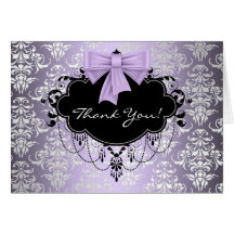 Purple and Black Damask Thank You Cards