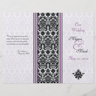 Purple and Black Damask Wedding Program Full Color Flyer