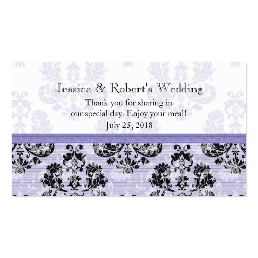 Purple and Black Damask Wedding Table Place Cards Business Card Templates (back side)