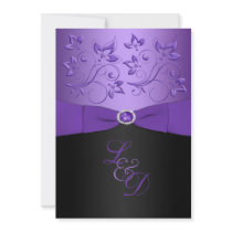 Purple and Black Floral Monogrammed Invitation