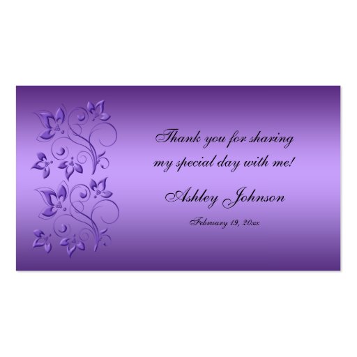Purple and Black Floral Party Favor Tag Business Cards (front side)