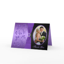 Purple and Black Floral Photo Thank You Card