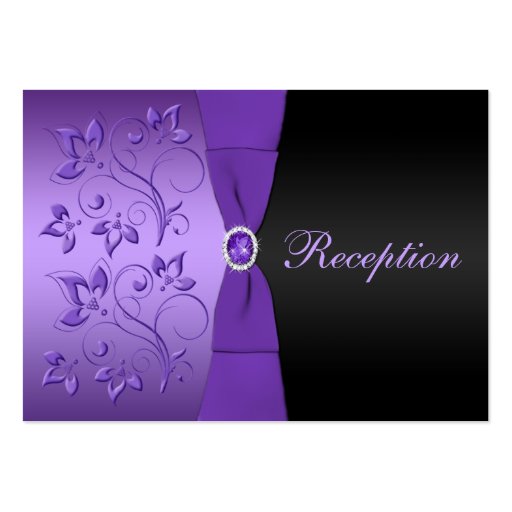 Purple and Black Floral Reception Enclosure Card Business Cards (front side)