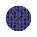 Purple and Black Goth Cat Pattern Round Clock