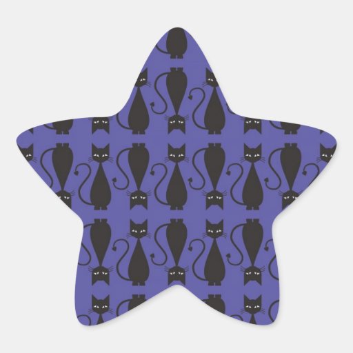 Purple and Black Goth Cat Pattern Star Stickers