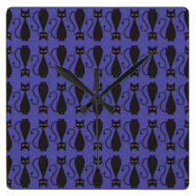 Purple and Black Goth Cat Pattern Wall Clock