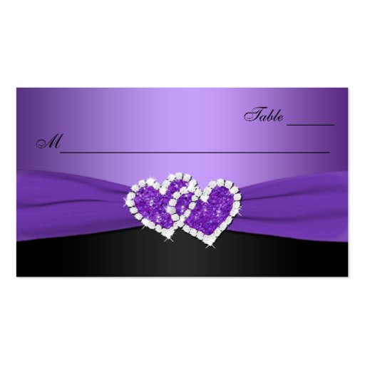 Purple and Black Joined Hearts Place Card Business Card Templates