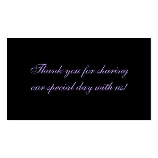 Purple and Black Joined Hearts Wedding Favor Tag Business Card (back side)