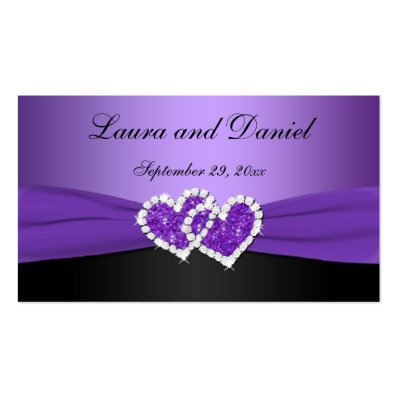 Purple and Black Joined Hearts Wedding Favor Tag Standard Business Card