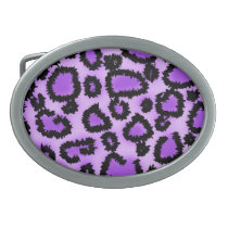 Purple and Black Leopard Print Pattern. Oval Belt Buckles