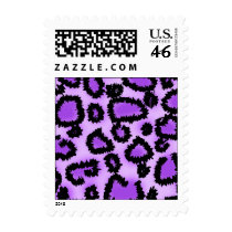 Purple and Black Leopard Print Pattern. Postage Stamps