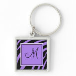 Purple and Black Monogram Zebra Print Keychain