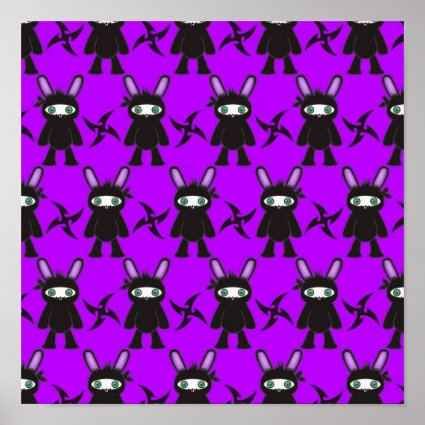 Purple and Black Ninja Bunny Pattern Print