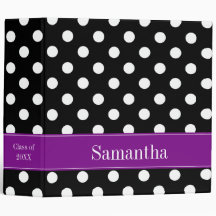 Purple and Black Polka Dot Personalized School 3 Ring Binders