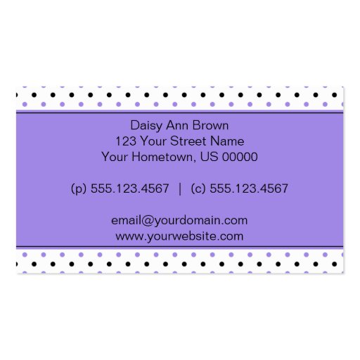 Purple and Black Polka Dots Business Card (back side)