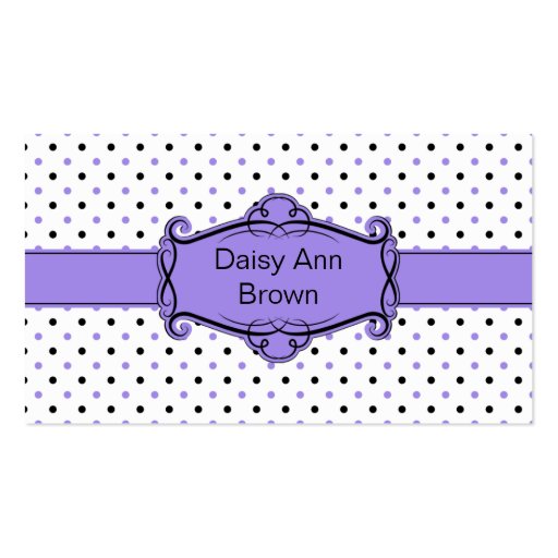 Purple and Black Polka Dots Business Card (front side)