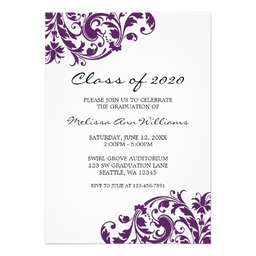 Purple and Black Swirl Graduation Announcement (front side)