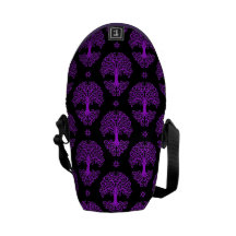 Purple and Black Tree of Life Pattern Messenger Bags
