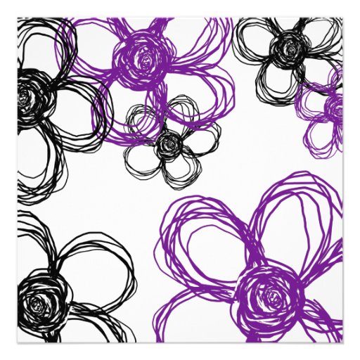 Purple and Black Wild Flowers Wedding Invitation