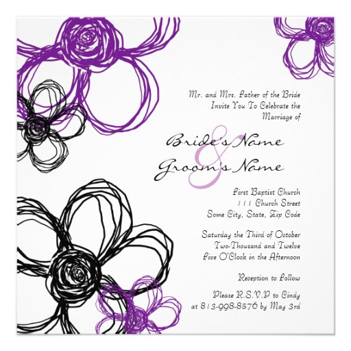 Purple and Black Wild Flowers Wedding Invitation