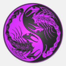 Purple and Black Yin Yang Scorpions Round Stickers