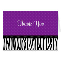 Purple and Black Zebra Polka Dot Thank You Greeting Cards