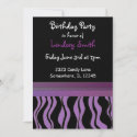 Purple and Black Zebra Print Birthday Invitation