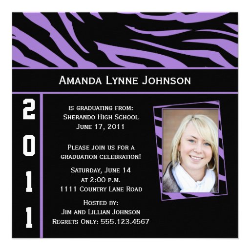 Purple and Black Zebra Print Graduation Invitation