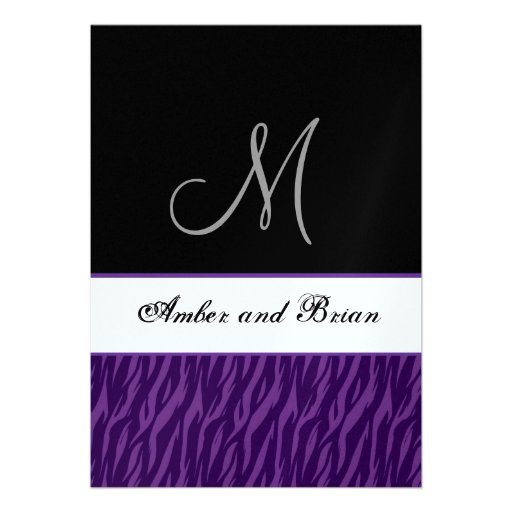 Purple and Black Zebra Print Wedding Metallic Custom Invites