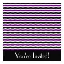 Purple and Black Zig Zag Stripes Invitation invitations