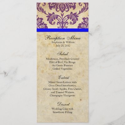 Purple and Blue Damask Reception Menu Custom Invitation by Eternalflame