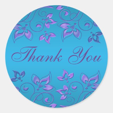 Purple and Blue Floral 1.5" Round Thank You Classic Round Sticker