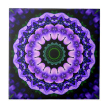 Purple and Blue Flower Kaleidoscope Mandala Tiles
