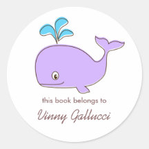 Purple and blue Whale Bookplates Round Stickers