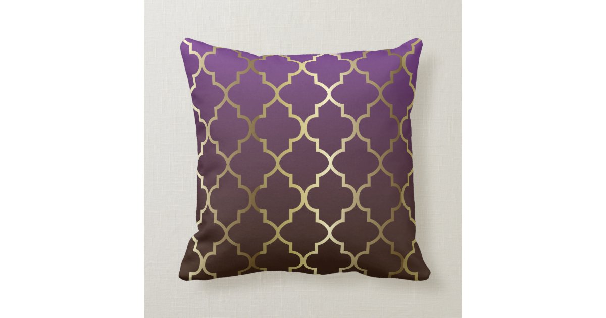 Purple and Brown Blend Gold Quatrefoil Pattern Pillow Zazzle