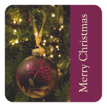 Purple and Burgundy Christmas Bauble Square Stickers
