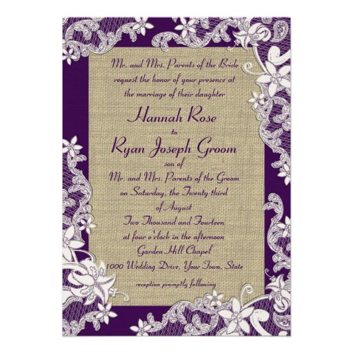 Purple and Burlap Vintage Floral Announcements