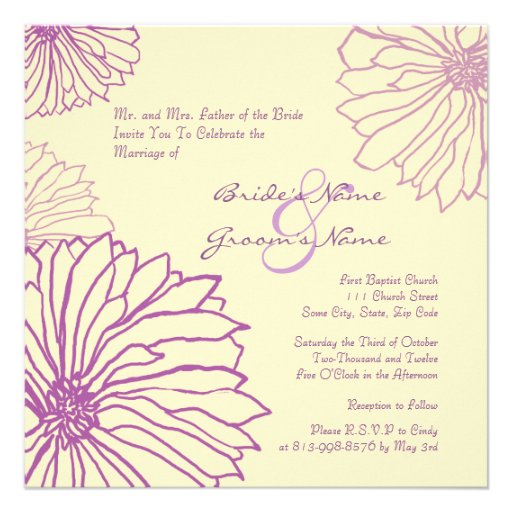 Purple and Cream Mum Flowers Wedding Invitation
