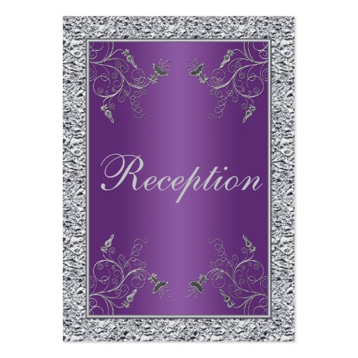 Purple and FAUX Silver Foil Floral Enclosure Card Business Card Template (front side)