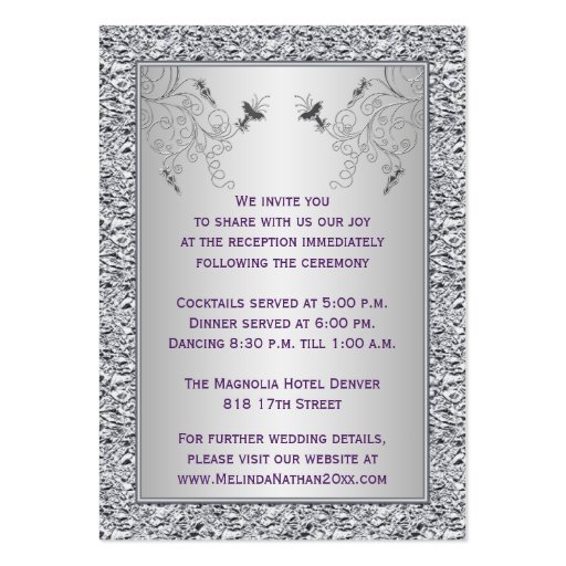 Purple and FAUX Silver Foil Floral Enclosure Card Business Card Template (back side)
