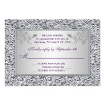 Purple and FAUX Silver Foil Floral RSVP Card II Personalized Invite