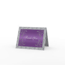 Purple and FAUX Silver Foil Floral Thank You Card