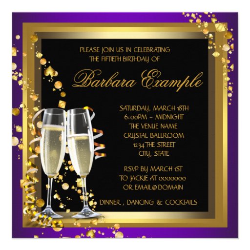 Purple and Gold 50th Birthday Party Personalized Invitation