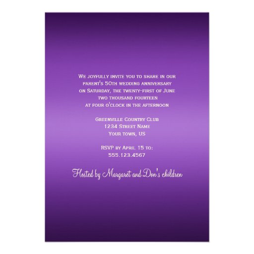 Purple and Gold 50th Photo Wedding Anniversary Custom Invites