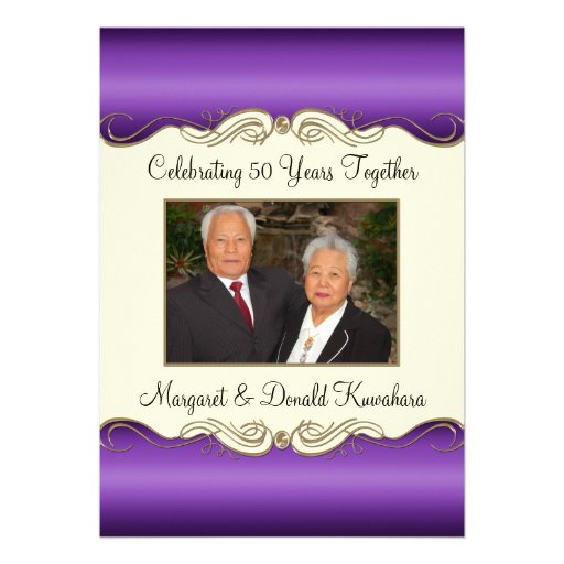 Purple and Gold 50th Photo Wedding Anniversary Custom Invites