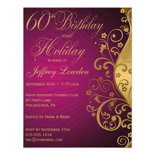 Purple and Gold 60th Birthday & Holiday Invite