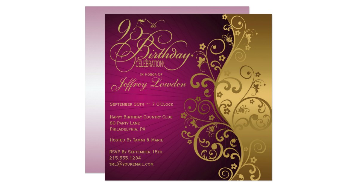 Purple And Gold 95th Birthday Party Invitation Zazzle